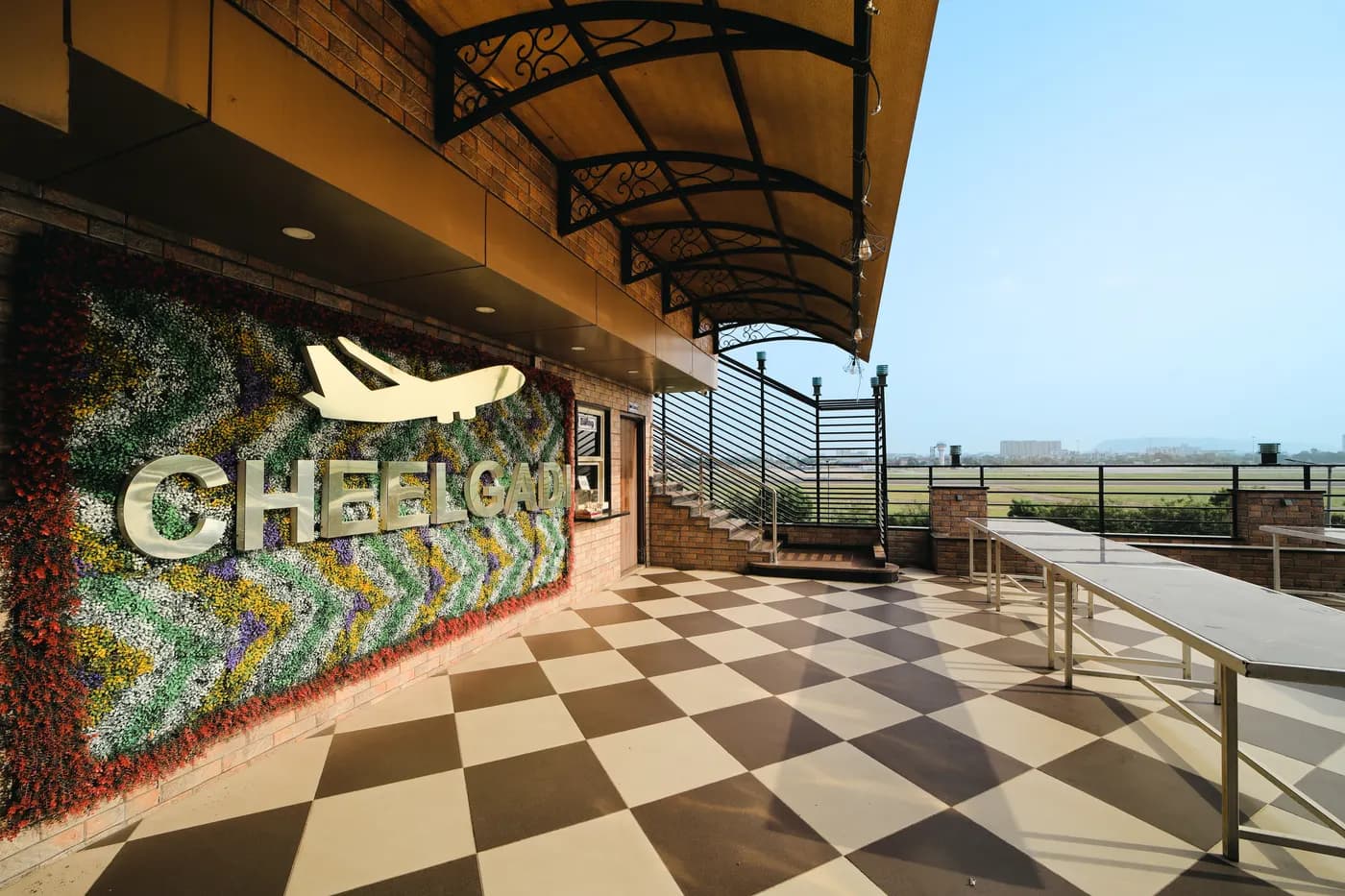 Cheelgadi rooftop terrace brand wall near Jaipur Airport